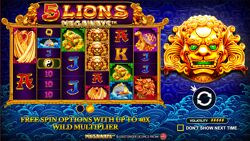 5 Lions Megaways Welcome Screen